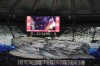 Lazio supporters cheer their team prior to the start of a Serie A soccer match between Roma and Lazio, at Rome's Olympic Stadium, Sunday, Nov. 6, 2022. (AP Photo/Gregorio Borgia)