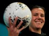 Canadian soccer player Christine Sinclair smiles during a media availability in Vancouver, B.C. on Tuesday, February 11, 2020. Sinclair reviews her distinguished soccer career and lays down a challenge for the future in her new memoir 