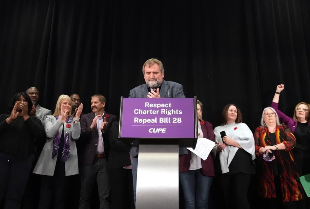 CUPE president Mark Hancock speaks at a press conference in Toronto on Monday Nov. 7, 2022. THE CANADIAN PRESS/Nathan Denette