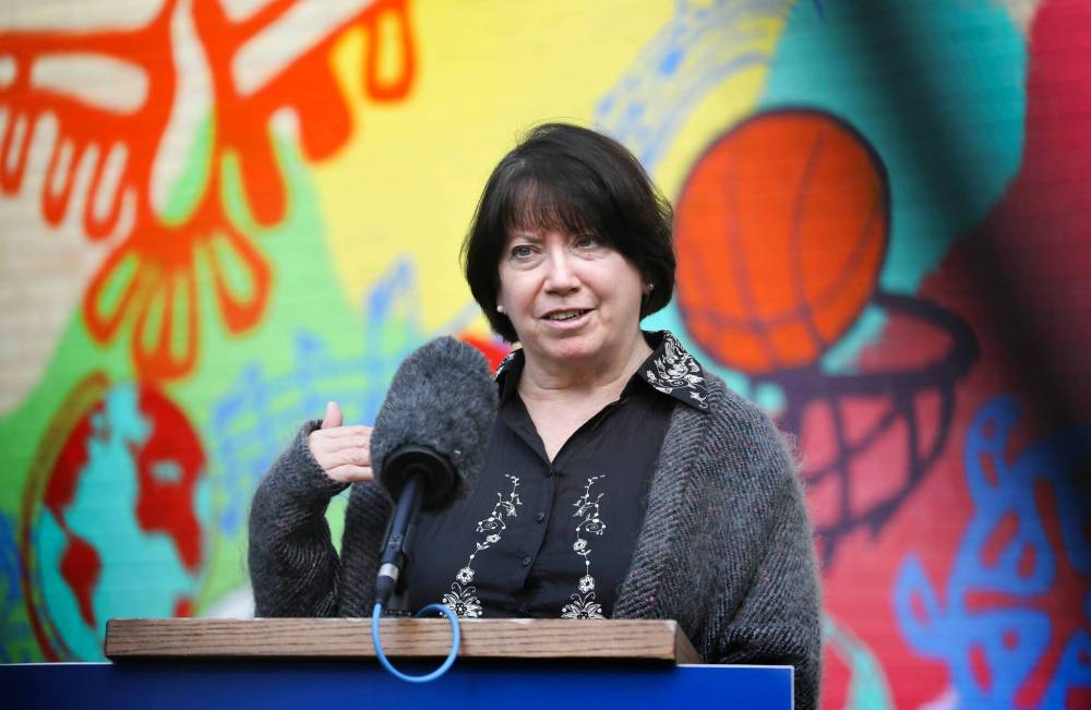 RUTH BONNEVILLE / WINNIPEG FREE PRESS
Nancy Parker, executive director, Marymound Inc, speaks to the media after announcement for a pilot program for youth recidivism and building safer communities at Marymount Monday.