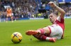 Arsenal's Granit Xhaka tires to stop the ball during the English Premier League soccer match between Chelsea and Arsenal at Stamford Bridge Stadium in London, Sunday, Nov. 6, 2022. (AP Photo/Kirsty Wigglesworth)