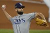 FILE - Tampa Bay Rays relief pitcher Nick Anderson throws against the Los Angeles Dodgers during the sixth inning in Game 6 of the baseball World Series Tuesday, Oct. 27, 2020, in Arlington, Texas. The Atlanta Braves signed former Tampa Bay right-hander Nick Anderson to a one-year contract on Friday, Nov. 11, 2022. (AP Photo/Tony Gutierrez, File)