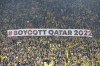 Fans display a banner during the German Bundesliga soccer match between Borussia Dortmund and VfB Stuttgart in Dortmund, Germany, Saturday, Oct. 22, 2022. (AP Photo/Martin Meissner)