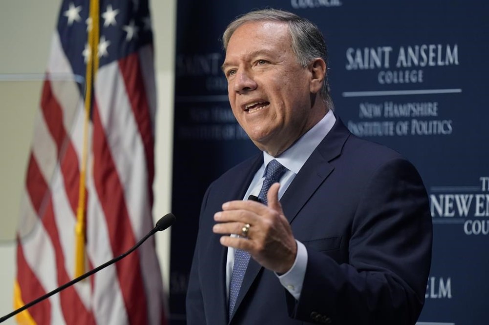 FILE - Former Secretary of State Mike Pompeo addresses an audience at a periodic