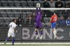El Salvador's Romulo Villalobos, left, and Chile's Clemente Montez, right, watch as El Salvador goalkeeper Tomas Romero makes a save during the second half of an international friendly soccer match Saturday, Dec. 11, 2021, in Los Angeles. Chile won 1-0.THE CANADIAN PRESS/AP-Jae C. Hong