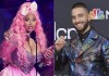 Nicki Minaj accepts the video vanguard award at the MTV Video Music Awards on Aug. 28, 2022, in Newark, N.J., left, and Maluma appears at the Billboard Music Awards in Las Vegas on May 1, 2019. Minaj has teamed up with Colombian singer-songwriter Maluma and Lebanese singer Myriam Fares for the latest addition to the official soundtrack of the World Cup in Qatar. The single “Tukoh Taka” has lyrics in English, Spanish and Arabic. (AP Photo)