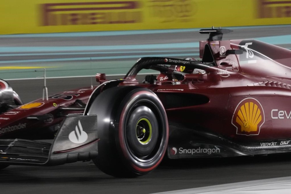 Ferrari driver Charles Leclerc of Monaco in action during qualifying session for the Formula One Abu Dhabi Grand Prix, in Abu Dhabi, United Arab Emirates Saturday, Nov. 19, 2022. (AP Photo/Hussein Malla)