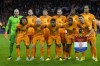 FILE - Netherlands' players lie up for the UEFA Nations League soccer match between the Netherlands and Belgium at the Johan Cruyff ArenA in Amsterdam, Netherlands, on Sept. 25, 2022. (AP Photo/Peter Dejong, File)