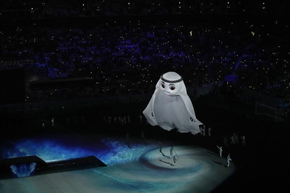 The mascot of the Qatar World Cup is displayed during the opening ceremony, prior to the group A soccer match between Qatar and Ecuador at the Al Bayt Stadium in Al Khor, Qatar, Sunday, Nov. 20, 2022. THE CANADIAN PRESS/AP-Hassan Ammar