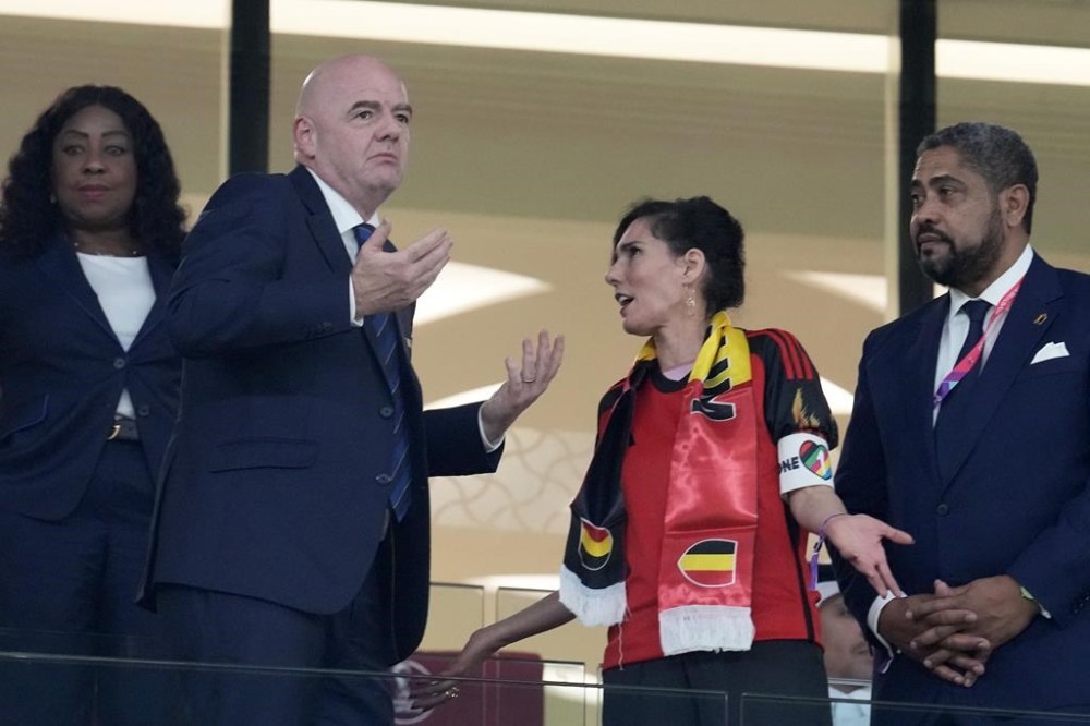 Belgium Foreign Minister Hadja Lahbib, wearing a