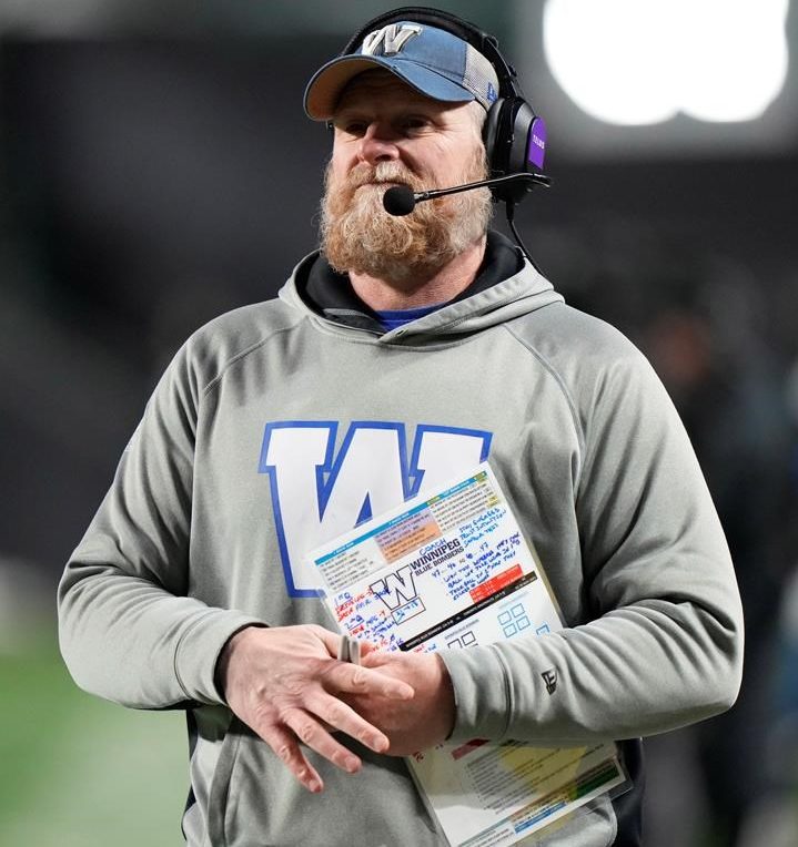 Winnipeg Blue Bombers head coach Mike O'Shea looks on during second half football action against the Toronto Argonauts in the 109th Grey Cup at Mosaic Stadium in Regina, Sunday, Nov. 20, 2022. THE CANADIAN PRESS/Frank Gunn