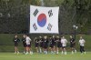 South Korean players warm up during a training session at Al Egla Training Site 5 in Doha, Qatar, Friday, Nov. 25, 2022. South Korea will play its second match in Group H in the World Cup against Ghana on Nov. 28. (AP Photo/Lee Jin-man)