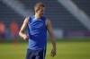 England's Harry Kane takes part in drills during a training session at Al Wakrah Sports Complex on the eve of the group B World Cup soccer match between England and Wales, in Al Wakarah, Qatar, Monday, Nov. 28, 2022. (AP Photo/Abbie Parr)