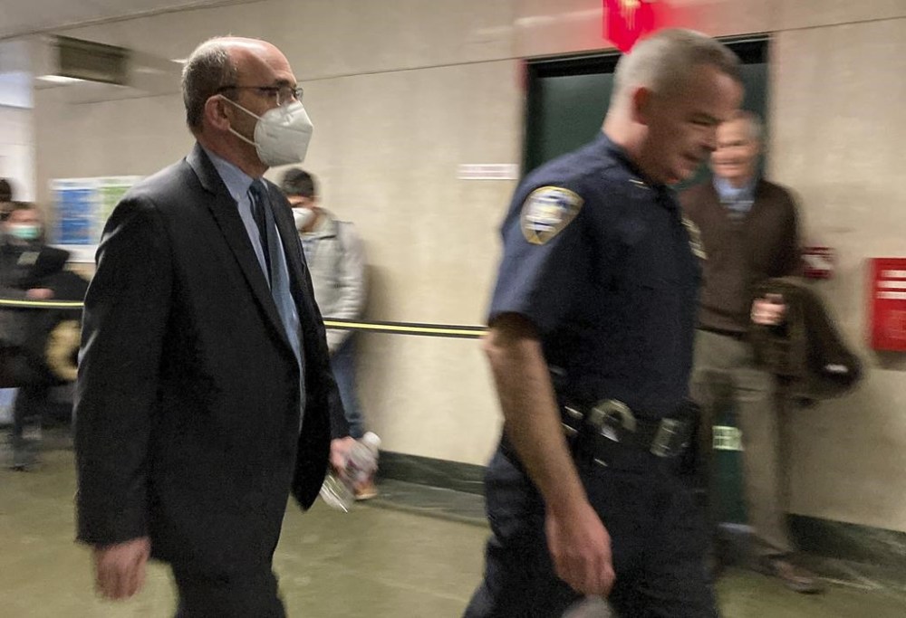 FILE - Donald Bender, left, a former accountant for Donald Trump, arrives at Manhattan criminal court, Nov. 21, 2022, in New York. There was talk of impeachment at the Trump Organization’s criminal tax fraud trial. But the subject was not former President Donald Trump, who was impeached twice. Instead, the question arose as to whether lawyers for his company were angling on Monday, Nov. 28, 2022 to impeach their own witness, longtime Trump accountant Donald Bender. (AP Photo/Michael Sisak)