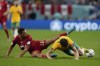 Australia's Mathew Leckie, right, is talked by Denmark's Alexander Bah during the World Cup group D soccer match between Australia and Denmark, at the Al Janoub Stadium in Al Wakrah, Qatar, Wednesday, Nov. 30, 2022. (AP Photo/Thanassis Stavrakis)