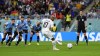 Ghana's Andre Ayew misses to score a penalty during the World Cup group H soccer match between Ghana and Uruguay, at the Al Janoub Stadium in Al Wakrah, Qatar, Friday, Dec. 2, 2022. (AP Photo/Manu Fernandez)