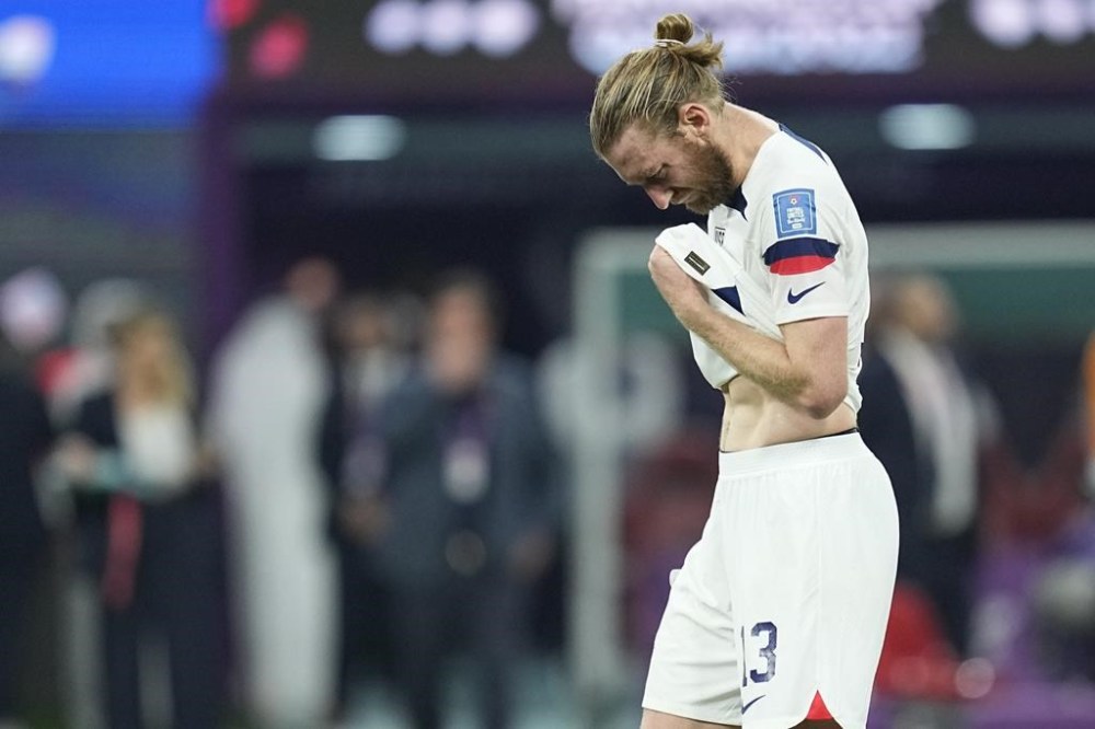 Tim Ream of the United States is dejected after the World Cup round of 16 soccer match between the Netherlands and the United States, at the Khalifa International Stadium in Doha, Qatar, Saturday, Dec. 3, 2022. Netherlands won 3-1. (AP Photo/Ebrahim Noroozi)
