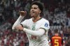 Morocco's Zakaria Aboukhlal celebrates his side's second goal during the World Cup group F soccer match between Belgium and Morocco, at the Al Thumama Stadium in Doha, Qatar, Sunday, Nov. 27, 2022. (AP Photo/Christophe Ena)