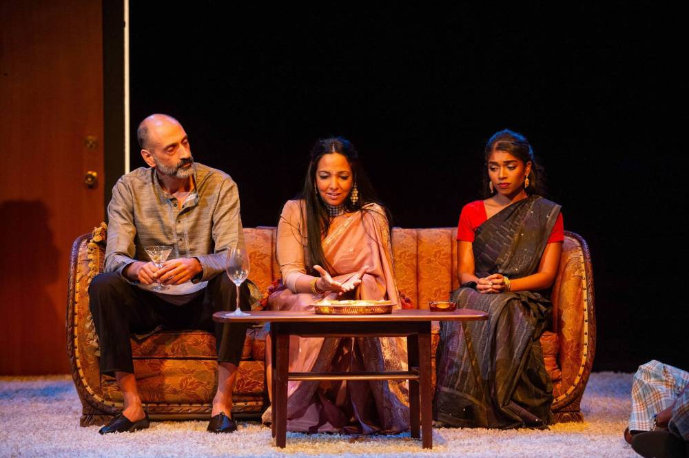 Omar Alex Khan (from left), Pamela Mala Sinha and Mirabella Sundar Singh star in New. (Dylan Hewlett photo)