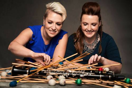 Supplied
                                Percussionist Victoria Sparks, left, will appear and reappear throughout the show.