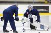 MIKE DEAL / WINNIPEG FREE PRESS
                                Winnipeg Jets’ goaltender David Rittich works on a drill with assistant coach Wade Flaherty Tuesday during practice.