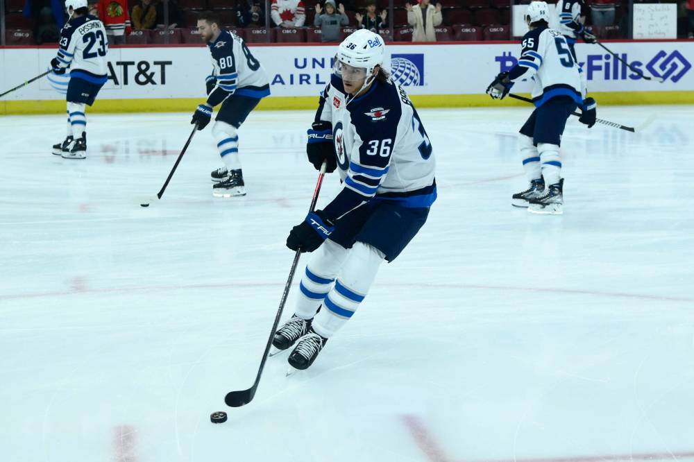 Morgan Barron returned from injury to join the Jets lineup Sunday against the Chicago Blackhawks. (Matt Marton / The Associated Press)