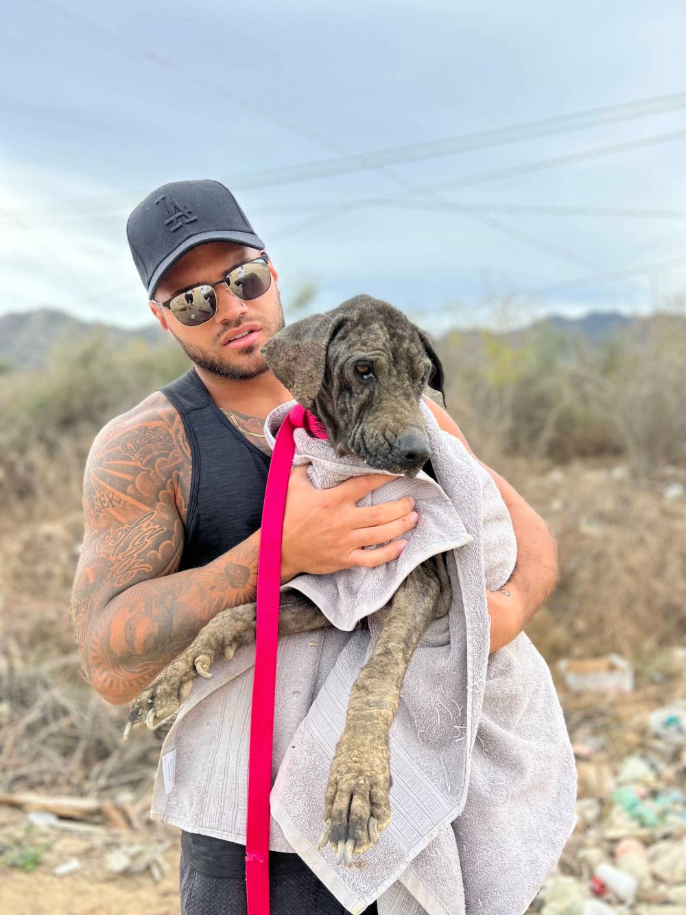 Supplied
Bombers running back Brady Oliveira with a dog he rescued in Mexico.