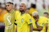 Brazil's Neymar cries at the end of the World Cup quarterfinal soccer match between Croatia and Brazil, at the Education City Stadium in Al Rayyan, Qatar, Friday, Dec. 9, 2022. (AP Photo/Darko Bandic)