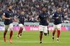 France's Aurelien Tchouameni, second right, celebrates after scoring his side's opening goal besides team mates Olivier Giroud, left, Kylian Mbappe, background, and Theo Hernandez, right, during the World Cup quarterfinal soccer match between England and France, at the Al Bayt Stadium in Al Khor, Qatar, Saturday, Dec. 10, 2022. (AP Photo/Frank Augstein)