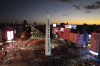 The Obelisk landmark is illuminated with a message that reads in Spanish: 