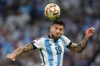Argentina's Nicolas Otamendi heads the ball during the World Cup semifinal soccer match between Argentina and Croatia at the Lusail Stadium in Lusail, Qatar, Tuesday, Dec. 13, 2022. (AP Photo/Petr David Josek)