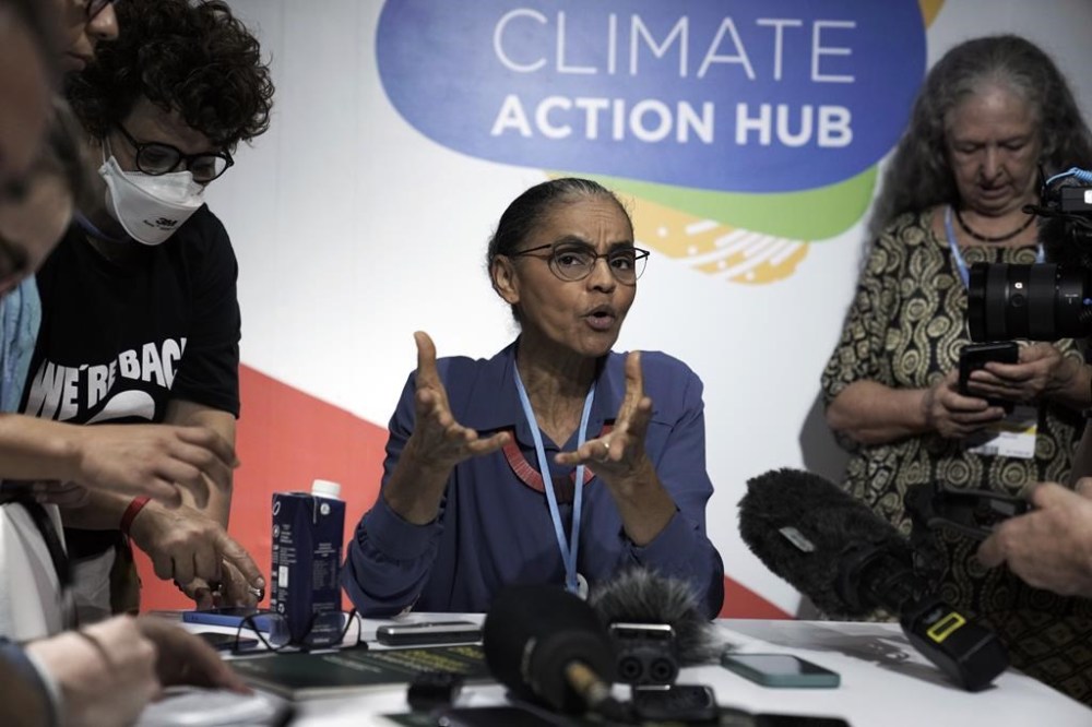FILE - Brazil's Marina Silva, a former environment minister, speaks during a session at the Brazil Pavilion at the COP27 U.N. Climate Summit, Nov. 12, 2022, in Sharm el-Sheikh, Egypt. Brazil's President-elect Luiz Inacio Lula da Silva named Silva as environment minister for his incoming government, indicating he will prioritize cracking down on illegal deforestation in the Amazon. (AP Photo/Nariman El-Mofty, File)