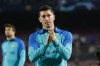 FILE - Barcelona's Robert Lewandowski applauds fans at the end of their Champions League Group C soccer match against Bayern Munich at the Camp Nou stadium in Barcelona, Spain, Oct. 26, 2022. Barcelona says that Lewandowski will be allowed to play their derby against Espanyol on Sunday, Dec. 31 after a court temporarily lifted his three-game suspension on appeal. (AP Photo/Joan Monfort, file)