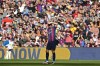 Barcelona's Robert Lewandowski shields his eyes from the sun during a Spanish La Liga soccer derby match between Barcelona and Espanyol at the Camp Nou stadium in Barcelona, Spain, Saturday, Dec. 31, 2022. (AP Photo/Joan Monfort)