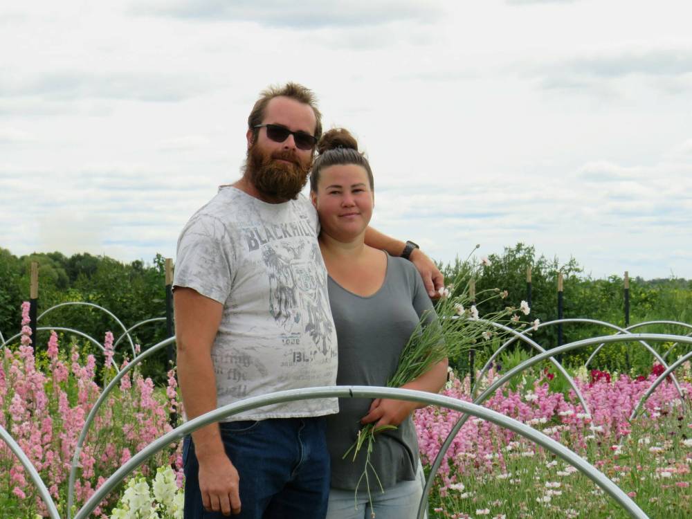 Colleen Zacharias / Winnipeg Free Press
                                Manitoba’s newest flower farm, H&H Floral Fields, is owned and operated by Joel, left, and 
Kendall Penner.