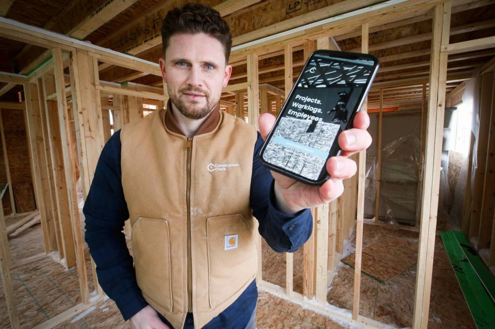 David Peters, founder and CEO of Construction Clock, a worker time-management app for the construction industry. (John Woods / Winnipeg Free Press)