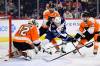 DERIK HAMILTON / THE ASSOCIATED PRESS
                                Winnipeg Jets’ Karson Kuhlman (20), center, scores a goal past Philadelphia Flyers goaltender Felix Sandstrom (32), Scott Laughton (21) and Tony DeAngelo (77) during the third period in Philadelphia on Sunday.