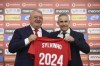 The new coach of Albania national soccer team Brazilian Sylvio Mendes Campos right, and Albanian Football Association President Armand Duka pose for the photographers during a press conference in Tirana, Albania, Monday, Jan. 9, 2023. The Albanian soccer federation has signed an 18-month contract with Sylvio Mendes Campos Junior to coach the country’s national team aiming at reaching the 2024 Euro finals. The Brazilian, 48, known as Sylvinho, signed a contract on Monday to lead the Albanian national team until the end of European Championship. No financial details were made available. (AP Photo/Franc Zhurda)