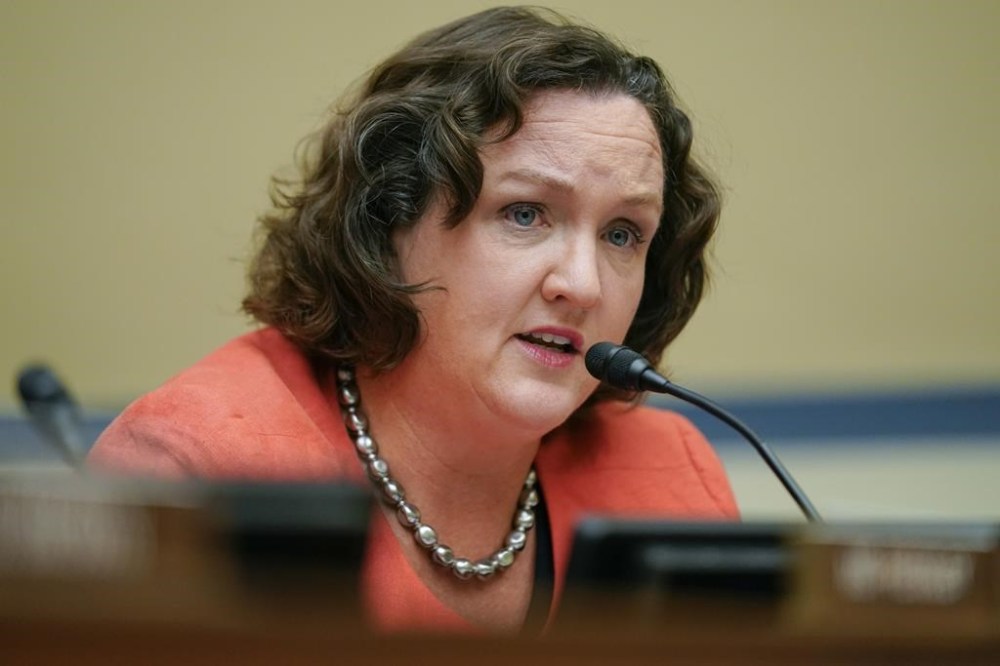 FILE - Rep. Katie Porter, D-Calif., speaks during a House Committee on Oversight and Reform hearing on gun violence on Capitol Hill in Washington, June 8, 2022. Porter of says she will seek the Senate seat currently held by Sen. Dianne Feinstein, a fellow Democrat and the longest serving member of the chamber. (AP Photo/Andrew Harnik, Pool, File)