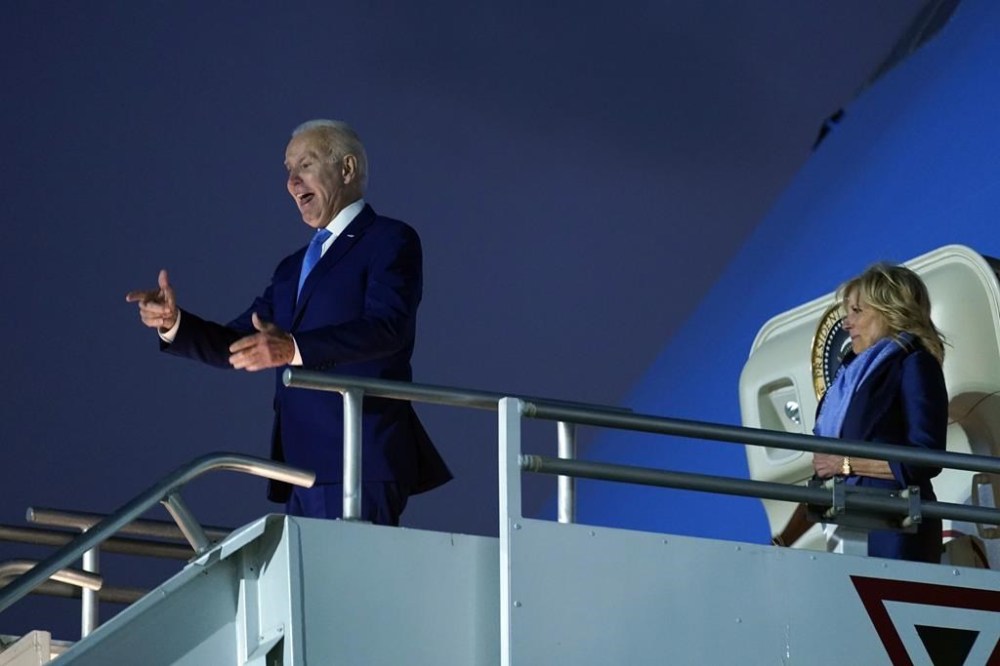 President Joe Biden and first lady Jill Biden board Air Force One before departing Mexico City International Airport in Mexico City, Tuesday, Jan. 10, 2023, for their return to Washington. (AP Photo/Andrew Harnik)