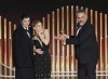 This image released by NBC shows Emma D'Arcy, from left, Milly Alcock, and Miguel Sapochnik accepting the award for Best Television Series – Drama for 