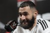 Real Madrid's Karim Benzema, speaks during press conference, at Al Nassr stadium, in Riyadh, Saudi Arabia, Saturday, Jan. 14, 2023. Real Madrid will play the Spanish Super Cup final soccer match against Barcelona on Sunday Jan. 15, 2023 at King Fahd stadium in Riyadh. (AP Photo/Hussein Malla)