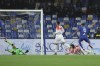 Cremonese's Charles Pickel, right, scores to 0-1 during the Italian Cup round of 16 soccer match between Napoli and Cremonese at the Diego Armando Maradona stadium in Naples, Italy, Tuesday Jan. 17, 2023. (Alessandro Garofalo/LaPresse via AP)