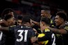 Aston Villa players celebrate after Ollie Watkins, third left, scored their first goal during the English Premier League soccer match between Southampton and Aston Villa at St Mary's Stadium in Southampton, England, Saturday, Jan. 21, 2023. (AP Photo/David Cliff)