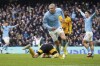 Manchester City's Erling Haaland celebrates after scoring his side's opening goal during the English Premier League soccer match between Manchester City and Wolverhampton at the Etihad Stadium in Manchester, England, Sunday, Jan. 22, 2023. (AP Photo/Dave Thompson)
