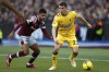 Everton's Seamus Coleman, right, vies for the ball with West Ham's Emerson Palmieri, during the English Premier League soccer match between West Ham United and Everton at the London Stadium in London, Saturday, Jan. 21, 2023. (AP Photo/Steve Luciano)