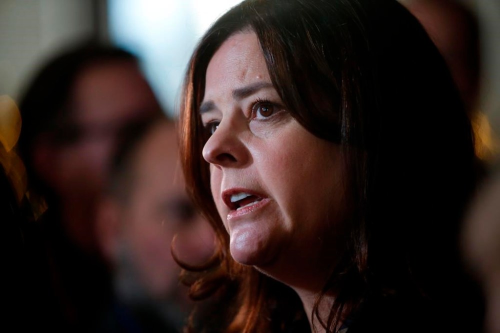 Manitoba Premier Heather Stefanson speaks to media at the convention centre in Winnipeg, Thursday, Dec. 8, 2022. The Manitoba government is set to announce a second, bigger round of financial aid to help people deal with the rising cost of living. THE CANADIAN PRESS/John Woods
