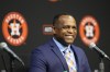 Dana Brown smiles during a news conference after being hired as the Astros general manager Thursday, Jan. 26, 2023, in Houston. Brown replaces James Click, who was not given a new contract and parted ways with the Astros just days after they won the World Series. (AP Photo/David J. Phillip)