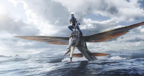 This image released by 20th Century Studios shows Jake Sully, portrayed by Sam Worthington, in 