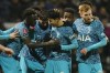 Tottenham's Son Heung-min, centre, celebrates after scoring his side's opening goal during the FA Cup 4th round soccer match between Preston North End and Tottenham Hotspur at the Deepdale Stadium in Preston, England, Saturday, Jan. 28, 2023. (AP Photo/Jon Super)